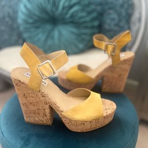 Yellow Suede Cork Wedge